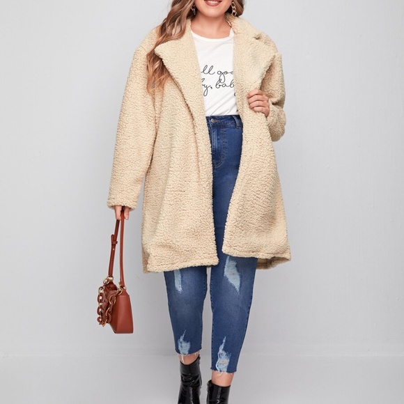 PLUS cream open front trench pea coat long fall - Picture 4 of 5